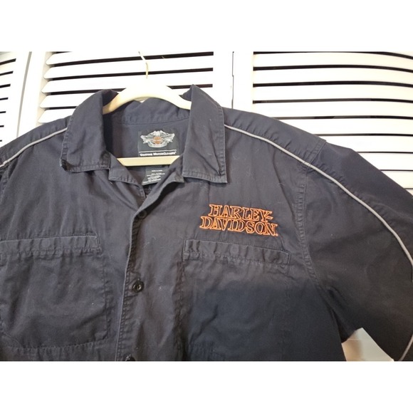 Harley Davidson Shirt Mens XL Black Flame Skull Mechanic Button Down Motorcycle - Picture 3 of 5